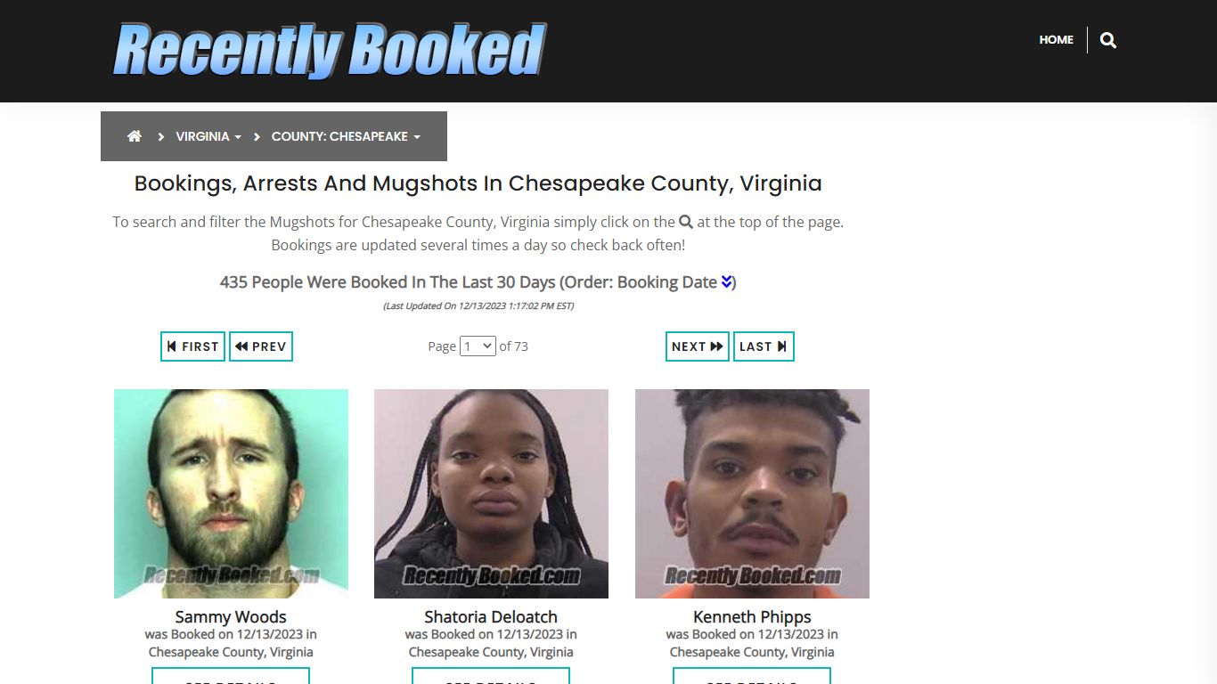 Bookings, Arrests and Mugshots in Chesapeake County, Virginia